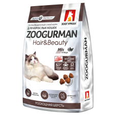 Полнорационный сухой корм для взрослых кошек Zoogurman Hair&Beauty, Птица/Mix, 1.5кг
