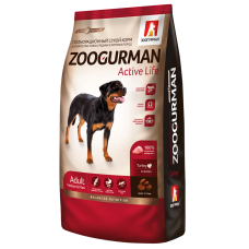Полнорационный сухой корм для взрослых собак средних и крупных пород Zoogurman Active Life, Индейка/Turkey, 12кг