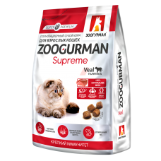 Полнорационный сухой корм для взрослых кошек Zoogurman, Телятина/Veal, 0.35кг