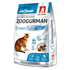 Полнорационный сухой корм для взрослых кошек Zoogurman, Океаническая рыба/Ocean fish, 0.35кг