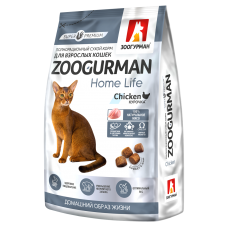 Полнорационный сухой корм для взрослых кошек Zoogurman Home Life, Курочка/Chicken, 1.5кг