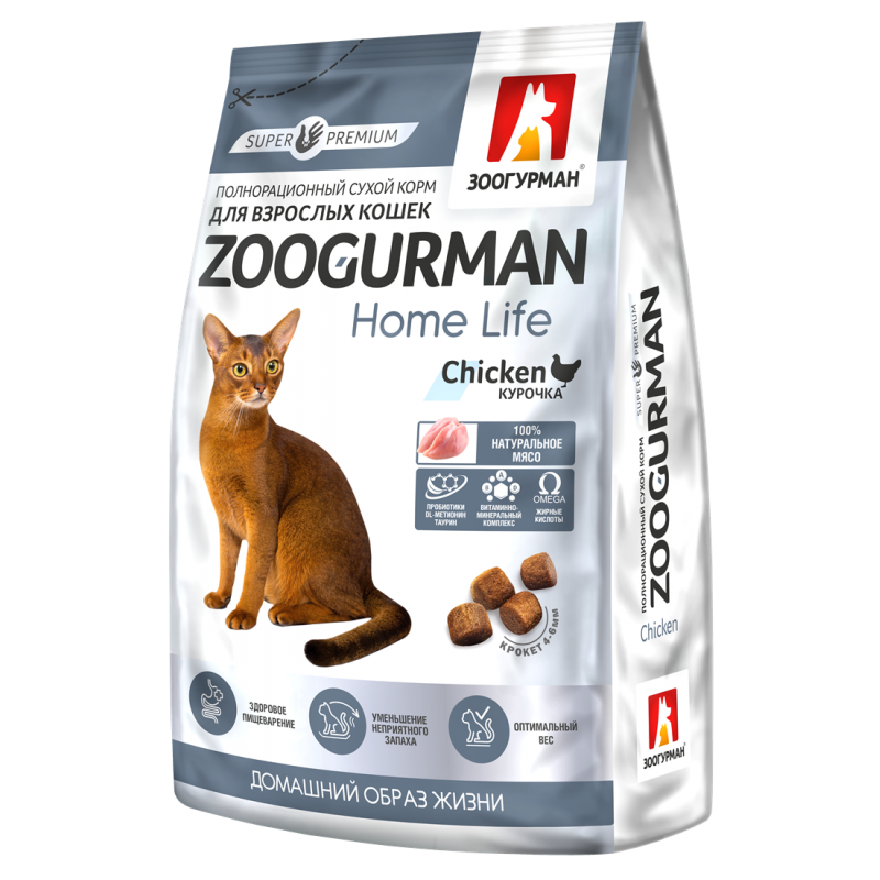 Полнорационный сухой корм для взрослых кошек Zoogurman Home Life ...