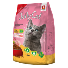 Полнорационный сухой корм для взрослых кошек Jolly Cat, из курицы и индейки, 1.8кг