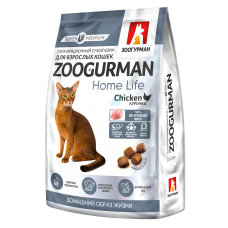 Полнорационный сухой корм для взрослых кошек Zoogurman Home Life, Курочка/Chicken, 0.35кг