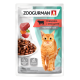 Полнорационный влажный корм ZOOGURMAN паучи для взрослых кошек с говядиной, «Говядина с овощами» Поддержка функции почек. Кусочки в соусе, 85г